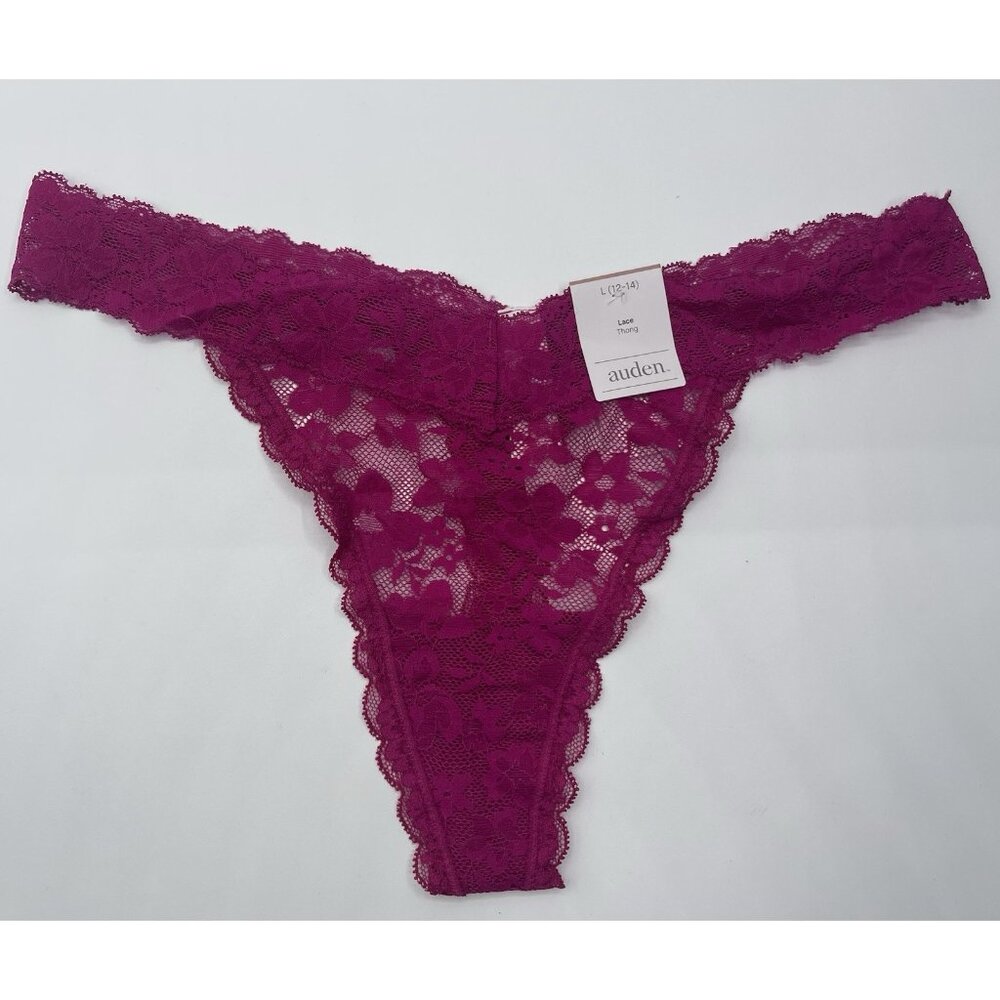 Auden Thong Panties Underwear Womens Size Large Pink Floral Lace Valentines‎ Day